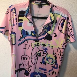jamie sadock Multicolor Abstract Golf Polo — Pink with Blue & Lime Accents